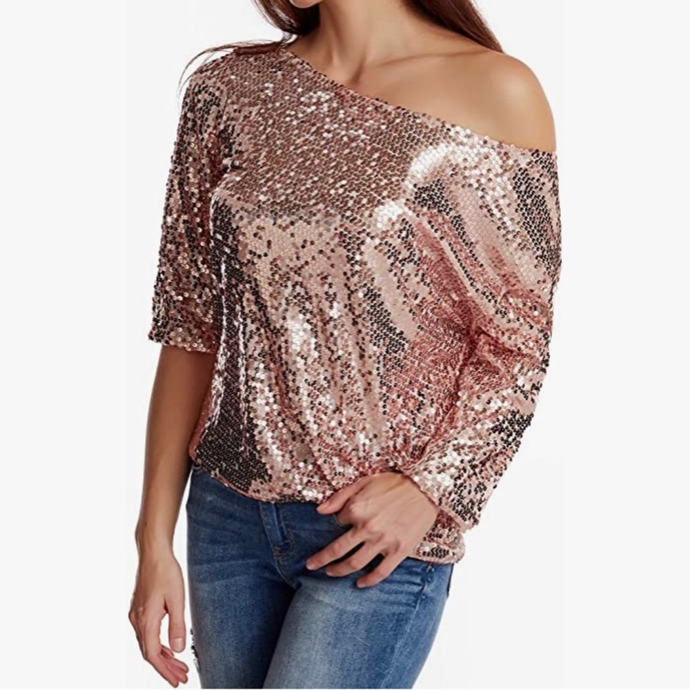 Women's Sparkle Sequins Off Shoulder Tank Top Blouse